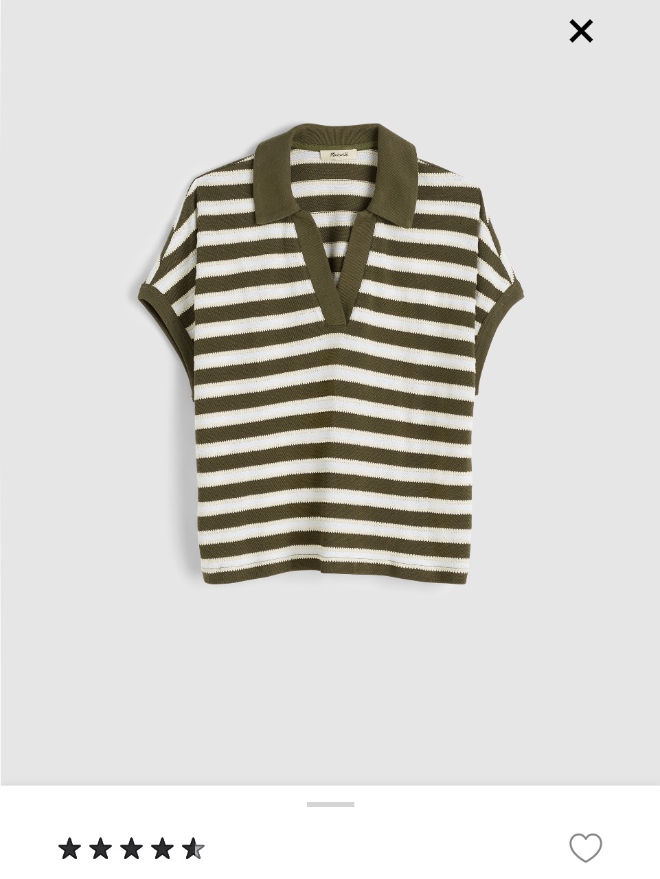 Madewell Olive & Cream Striped Polo Knit Top